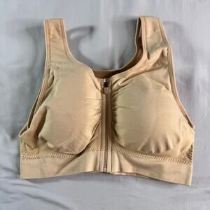 Genie Zip Bra Womens XL Nude Front Zip Wireless Comfort Sports Bra